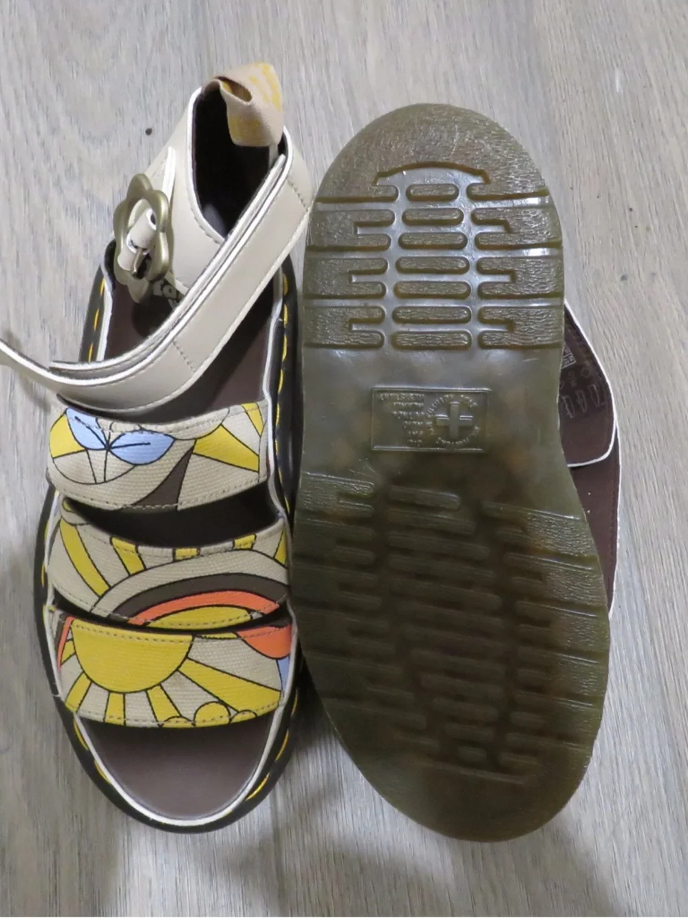 Dr. Martens Retro Floral Platform Sandals in Cream, Yellow & Orange - Picture 3 of 3